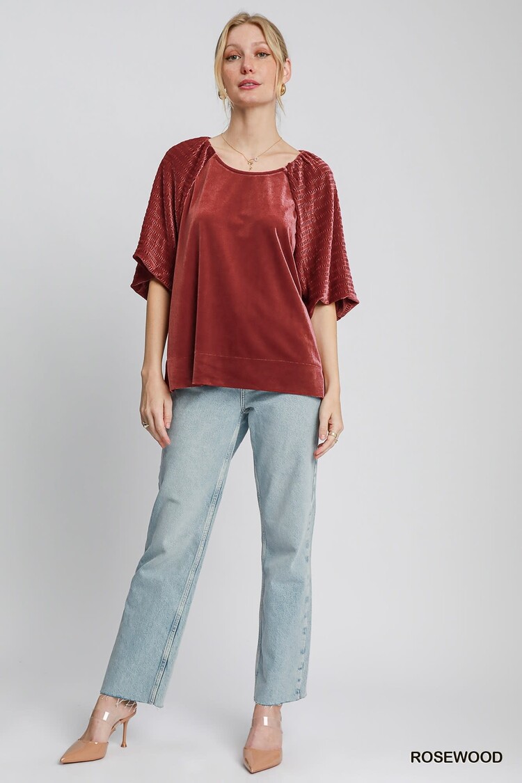 Umgee Textured Velvet Sleeved Top
