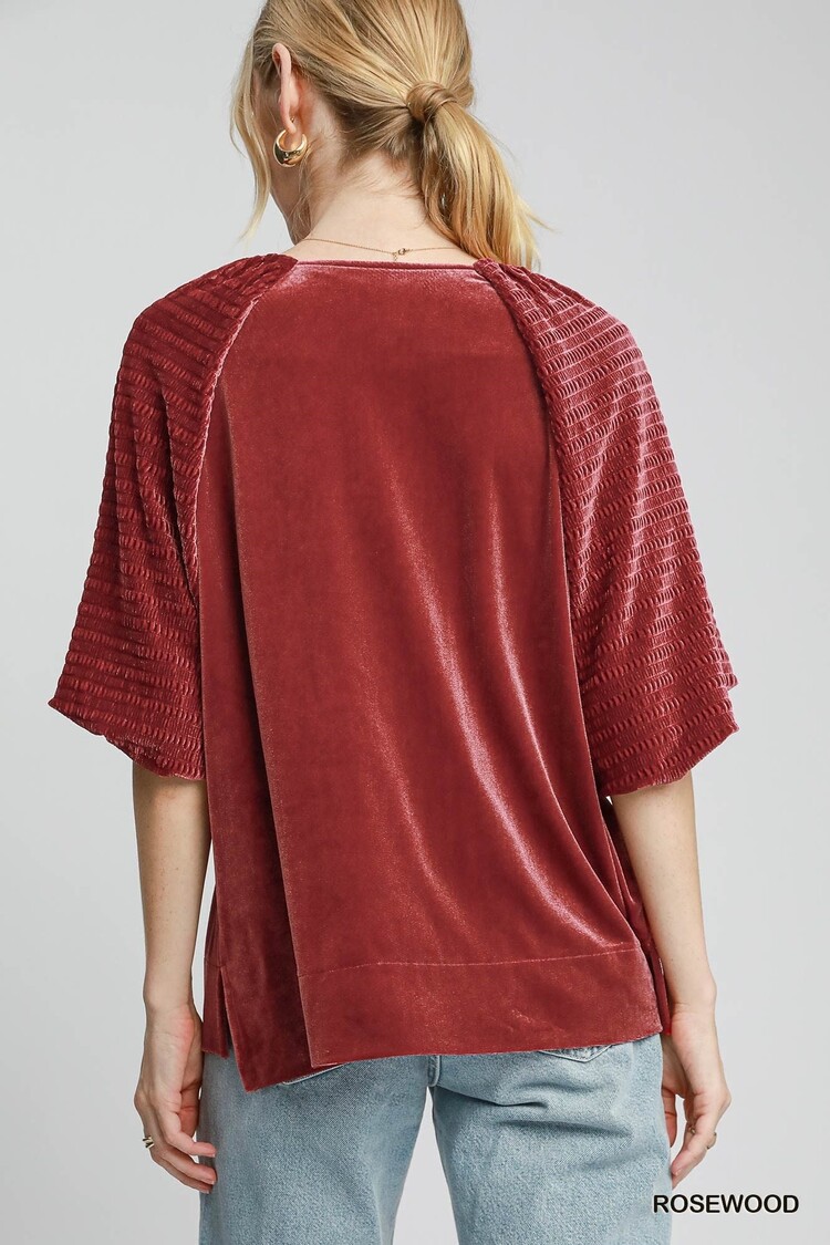 Umgee Textured Velvet Sleeved Top