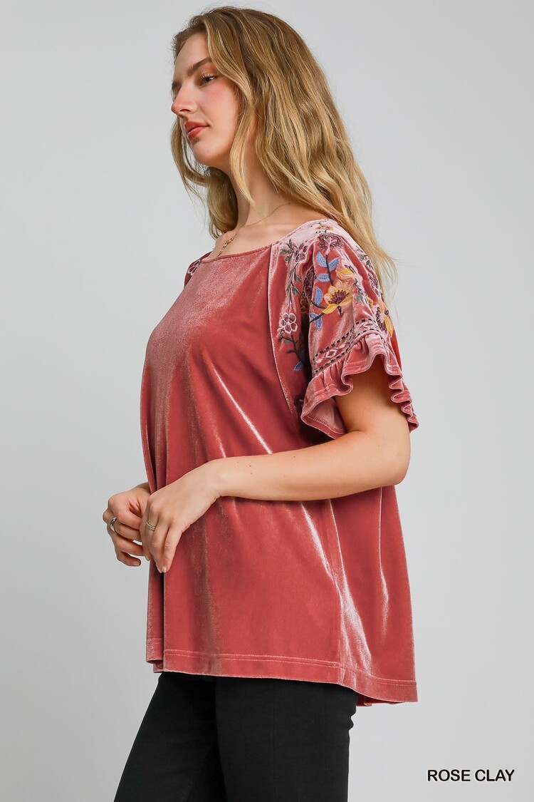 Umgee Velvet Round Neck Top