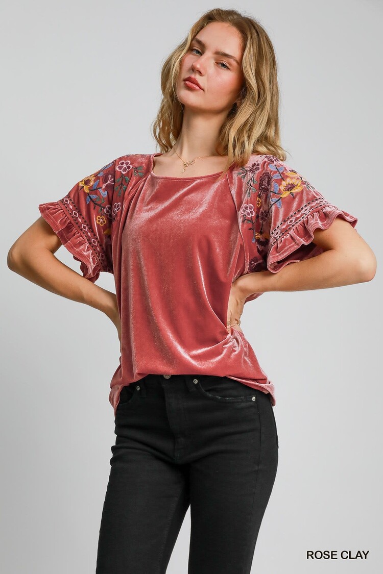 Umgee Velvet Round Neck Top