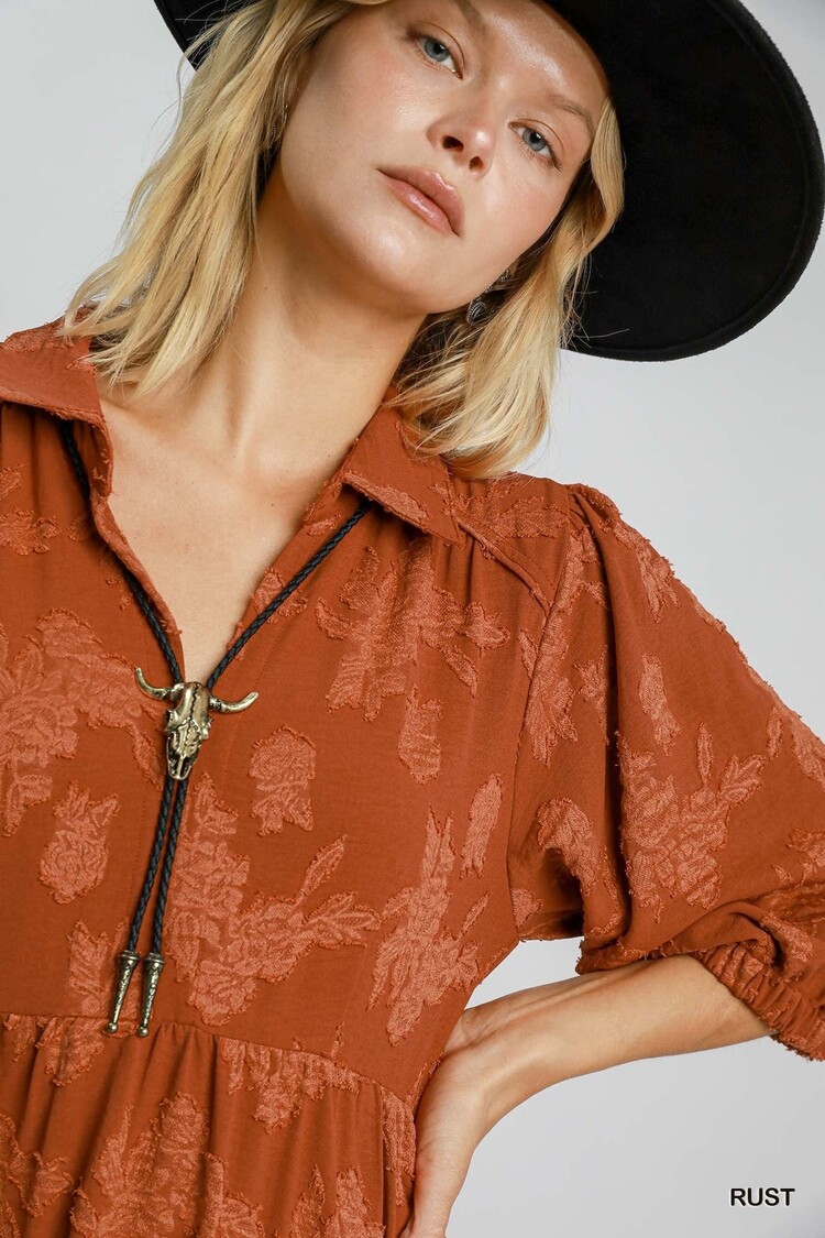 Umgee Floral Burnout Midi Dress