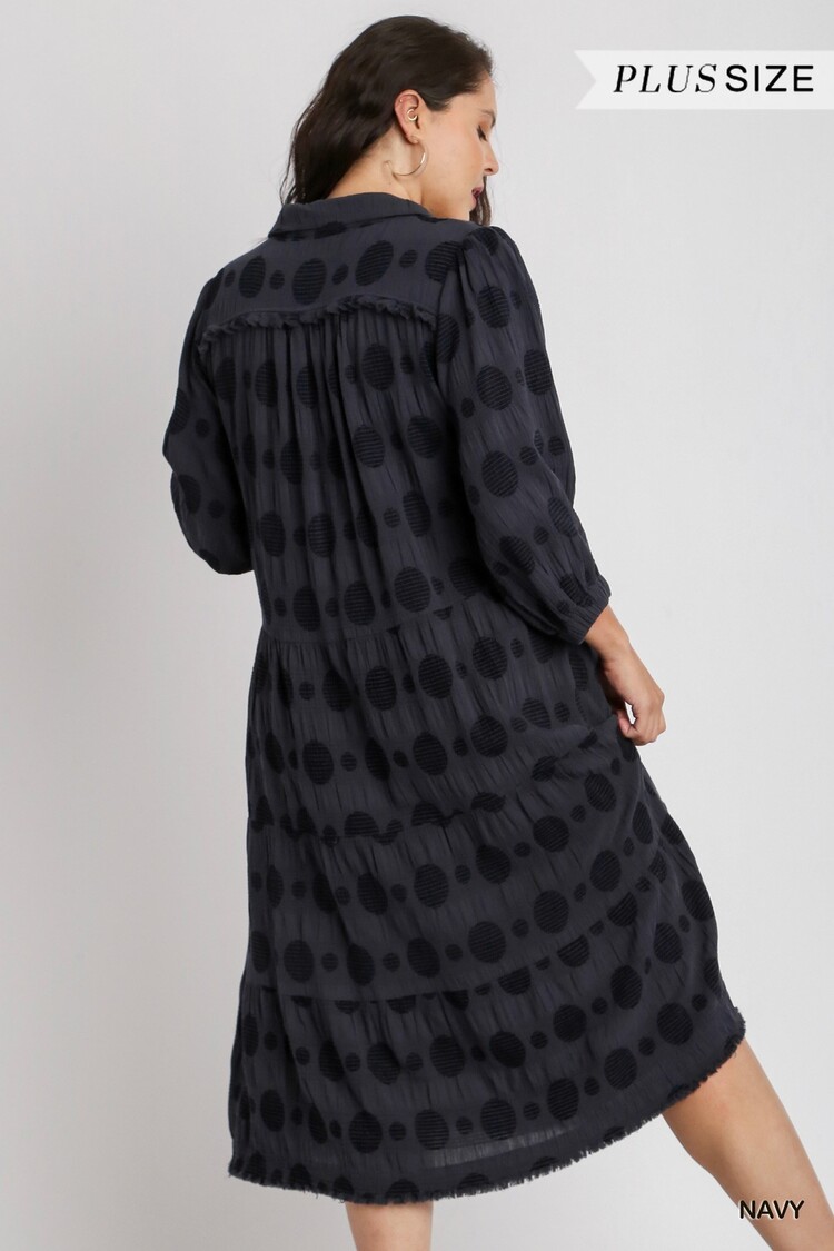 Umgee Solid Dotted Jacquard Midi Dress