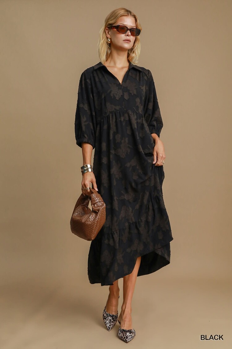 Umgee Floral Burnout Midi Dress