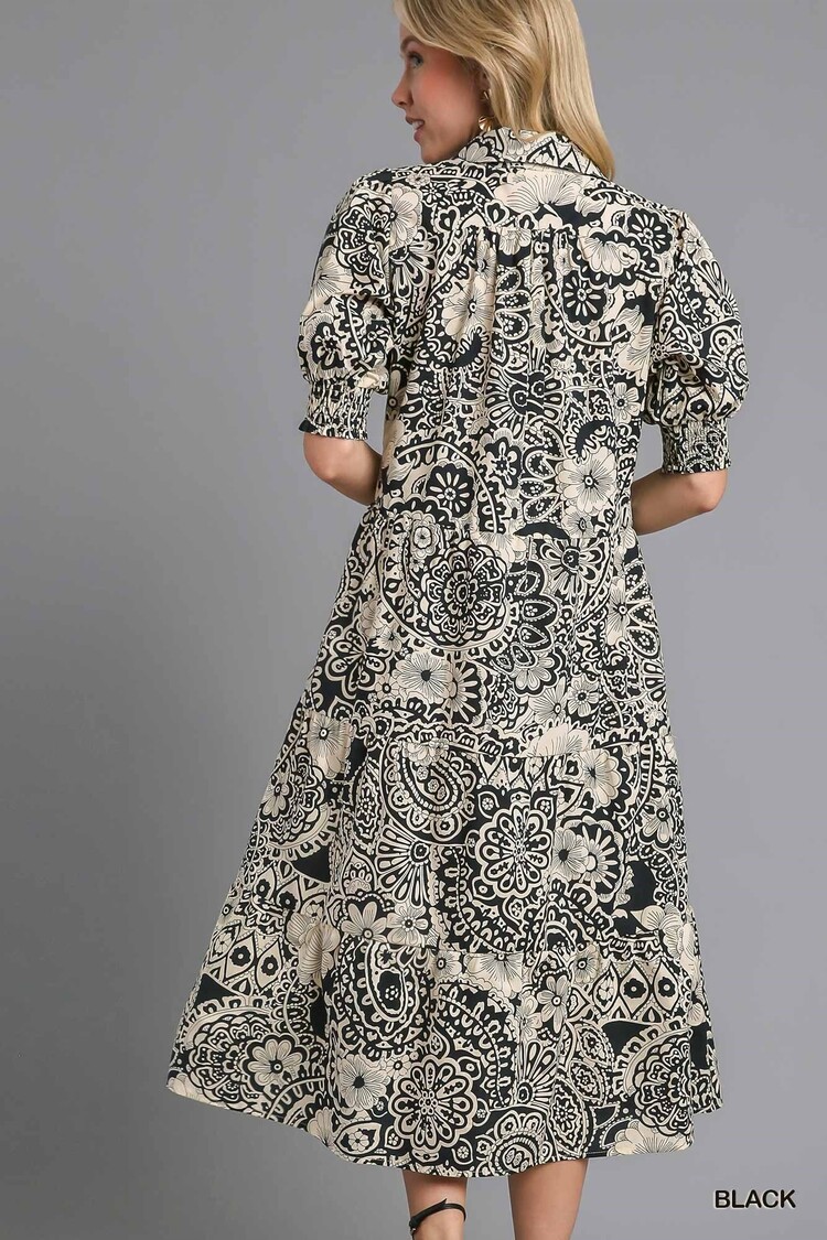 Umgee V-Neck Collared Tiered Dress