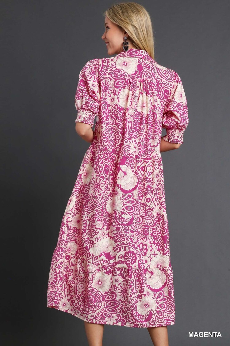 Umgee V-Neck Collared Tiered Dress