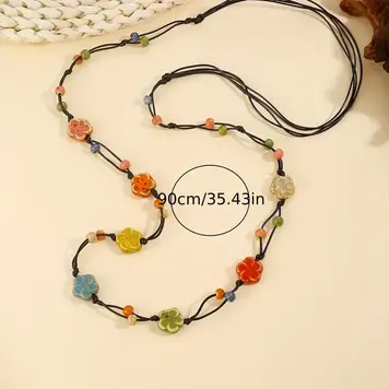 Ceramic Bead Flower Necklace