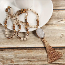 Long Tassel Pendant Necklace - Beige