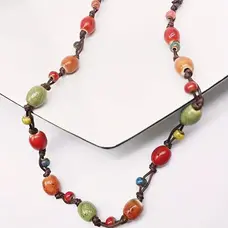 Colorful Ceramic  Bead Necklace with Natural Stone Accents