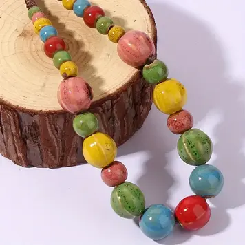 Colorful Bohemian Ceramic  Bead Necklace