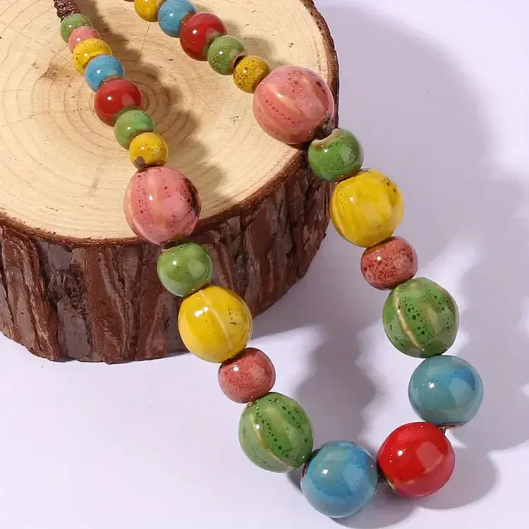 Colorful Bohemian Ceramic  Bead Necklace