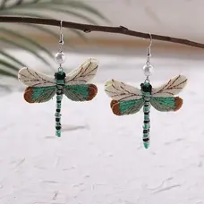 Exquisite Woolen Dragonfly Design Dangle Earrings