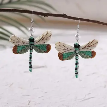 Exquisite Woolen Dragonfly Design Dangle Earrings