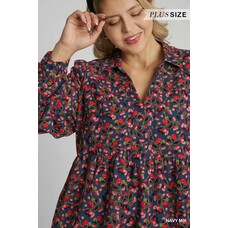 Umgee Floral Print Collared Dress