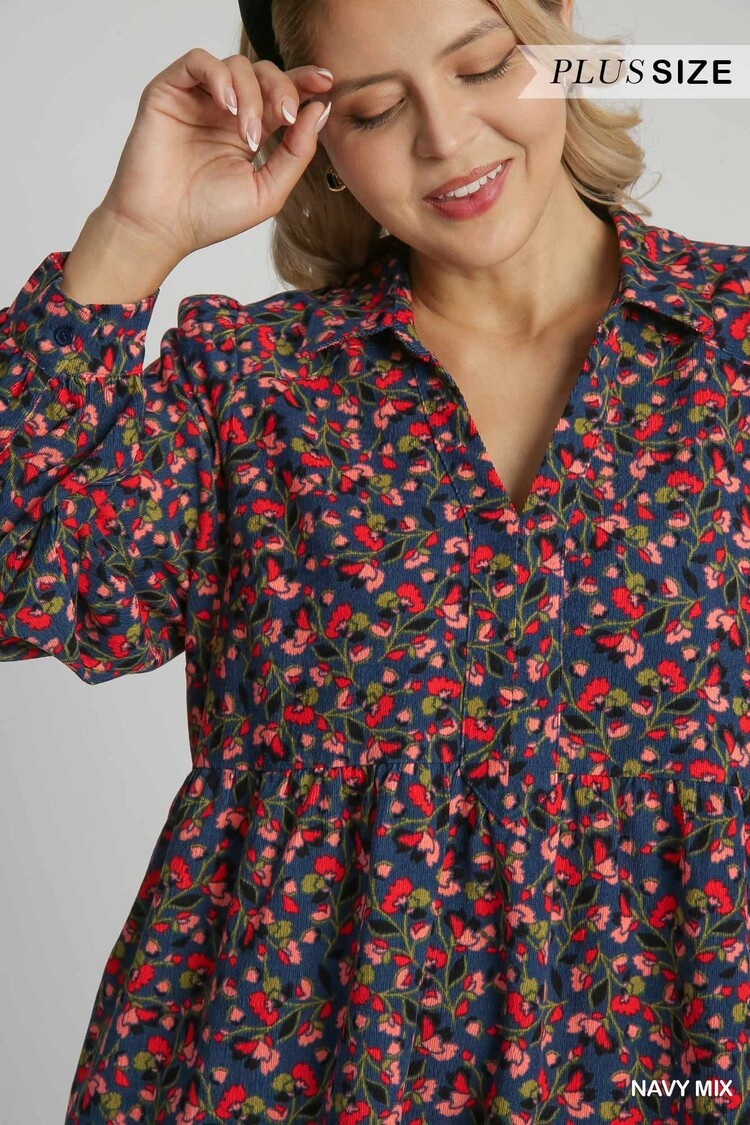 Umgee Floral Print Collared Dress