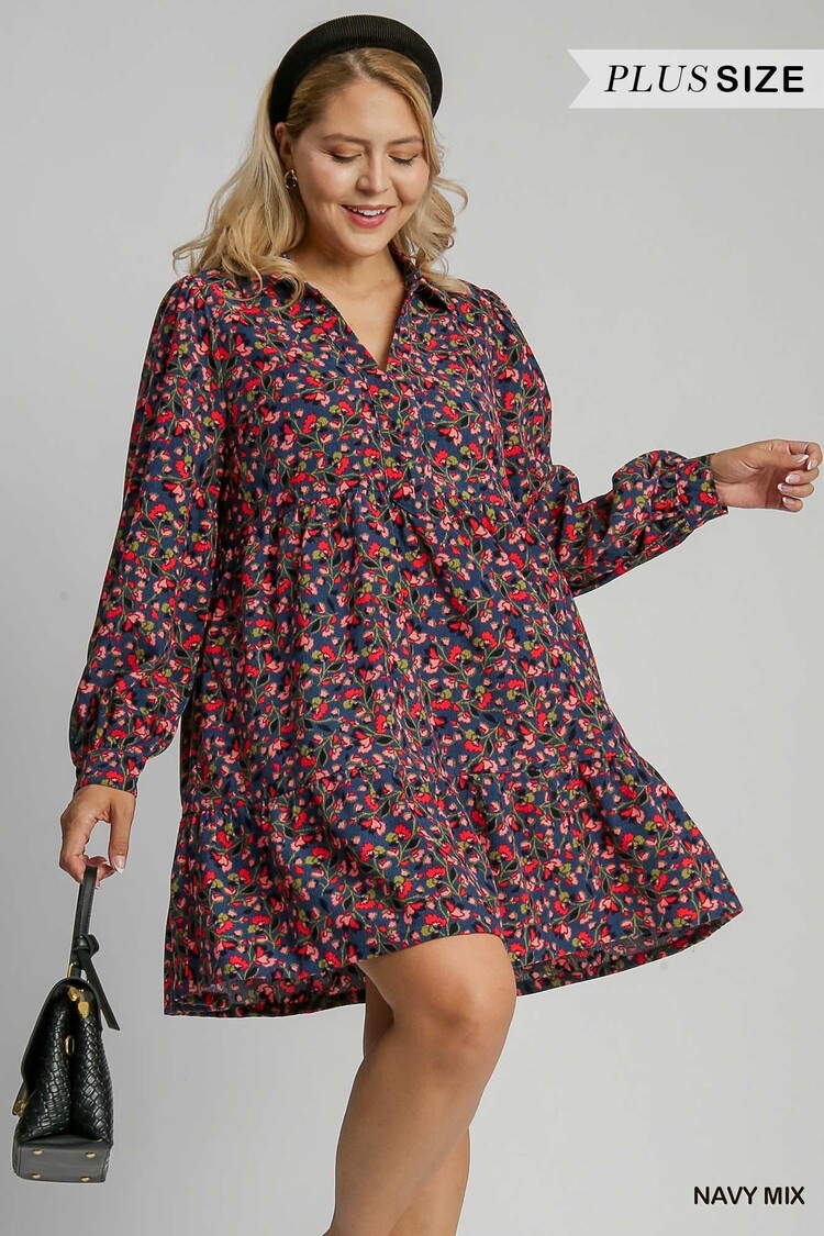 Umgee Floral Print Collared Dress