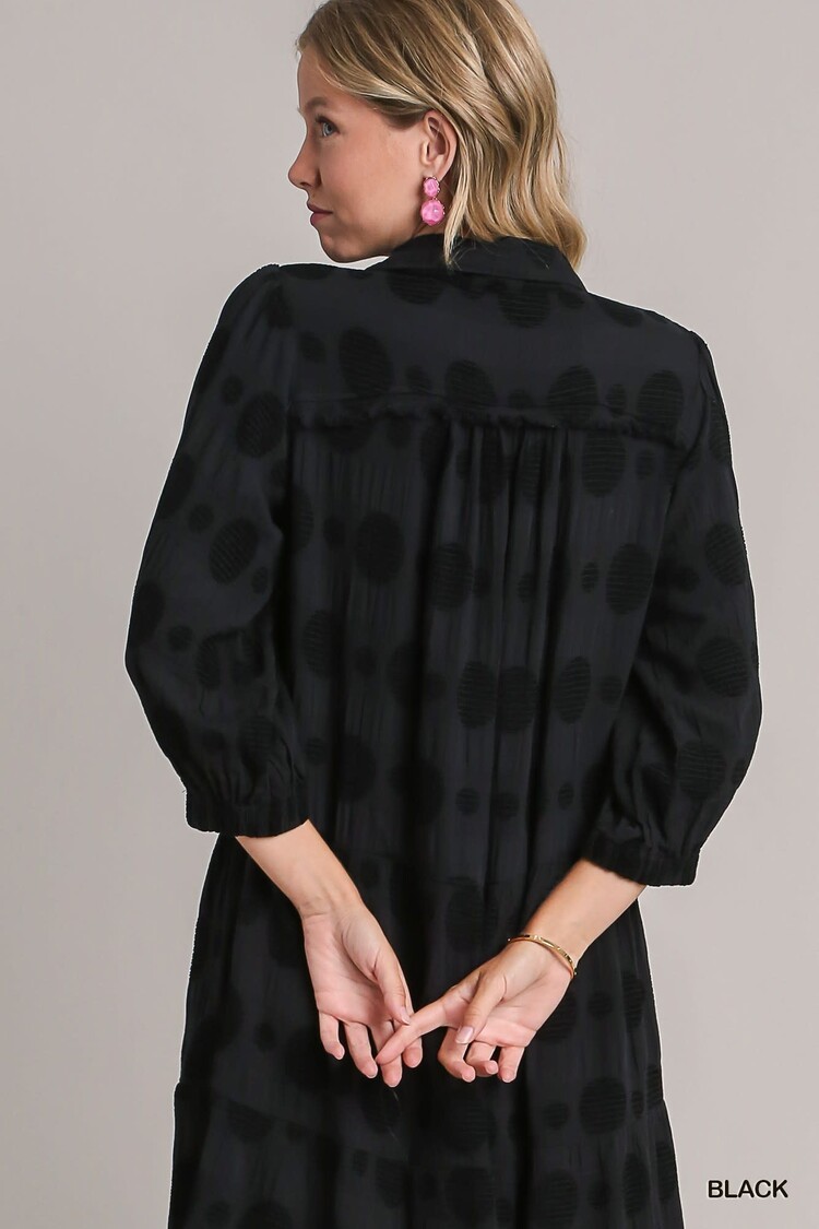 Umgee Solid Dotted Jacquard Midi Dress