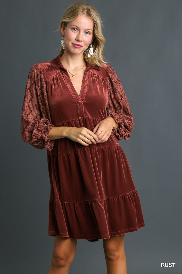 Umgee Velvet Lace Babydoll Dress