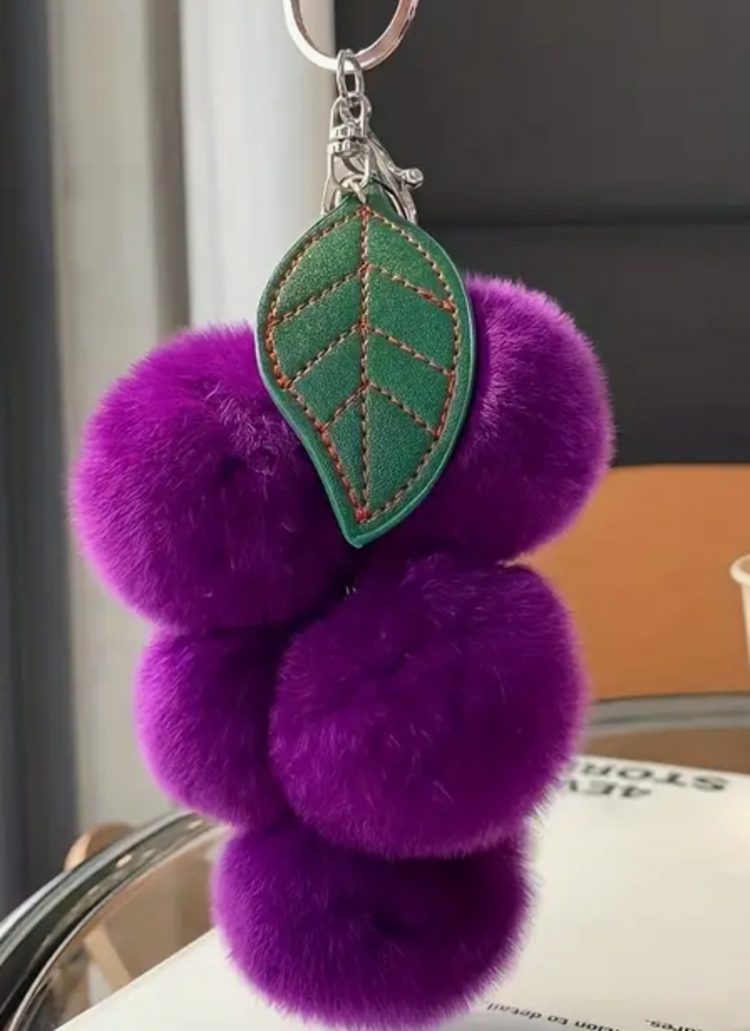 TU Fuzzy Grape Keychain Deep Purple