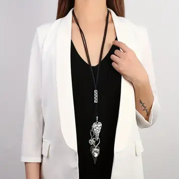 Layered Heart Pendant Long Necklace