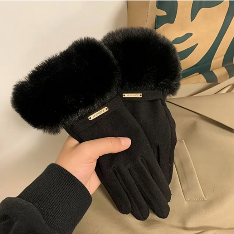 Elegant Women's Thermal Lined Winter Gloves with Faux Fur