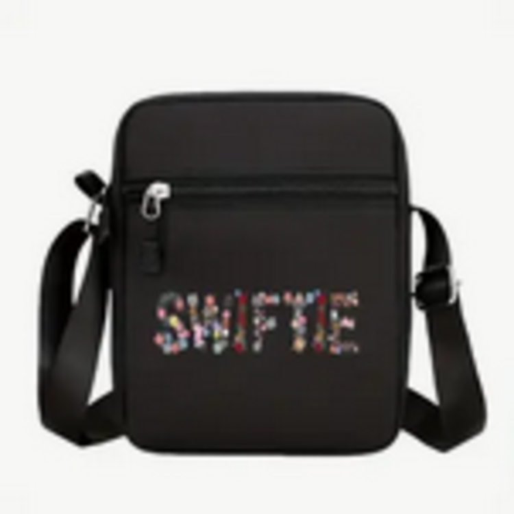 Swiftie Black Oxford Cloth Crossbody Bag with Adjustable Strap
