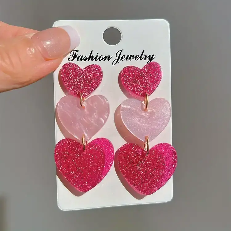 Sparkling Heart Drop Earrings