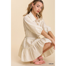 Umgee Collared Button Front 3/4 Sleeve Tiered Dress