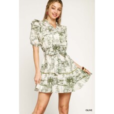Umgee Two Tone Toile Print Mini Dress