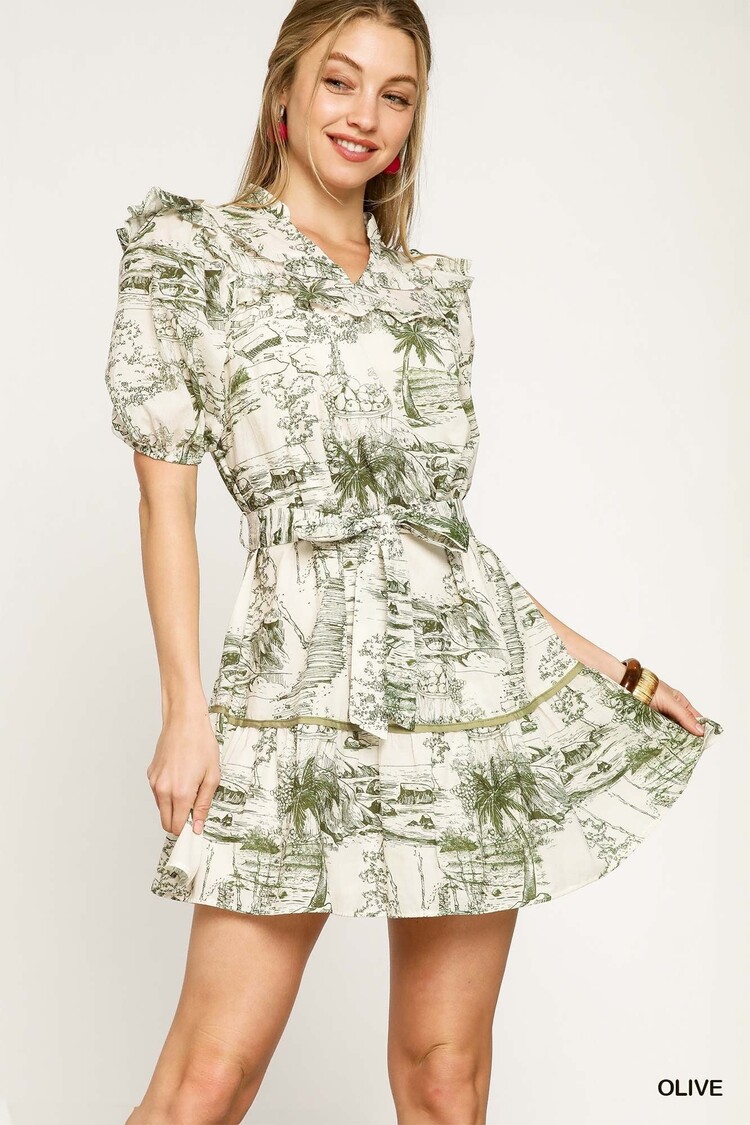 Umgee Two Tone Toile Print Mini Dress