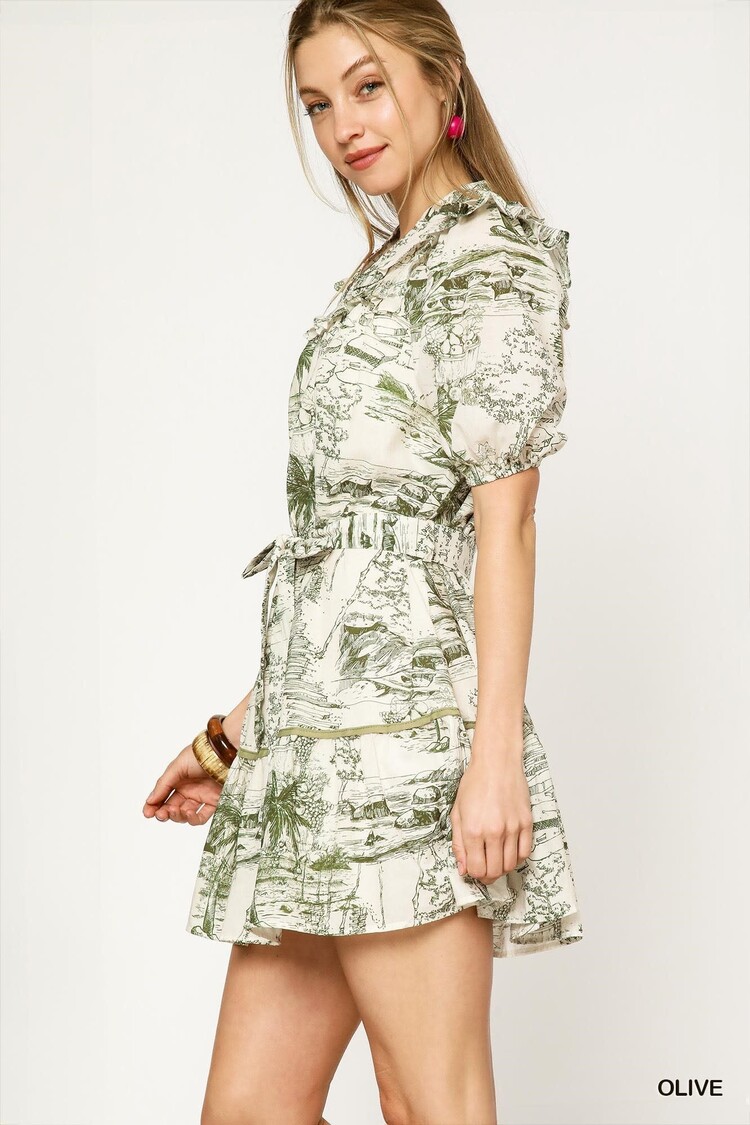 Umgee Two Tone Toile Print Mini Dress