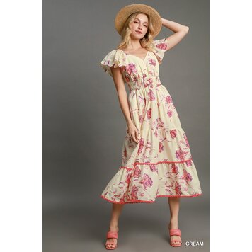 Umgee Tiered Floral Print Maxi Dress