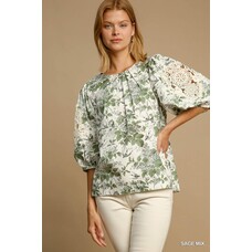 Umgee Floral Print Round Neck Top