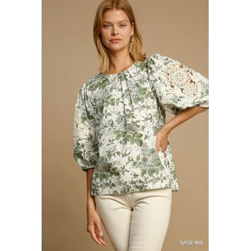Umgee Floral Print Round Neck Top
