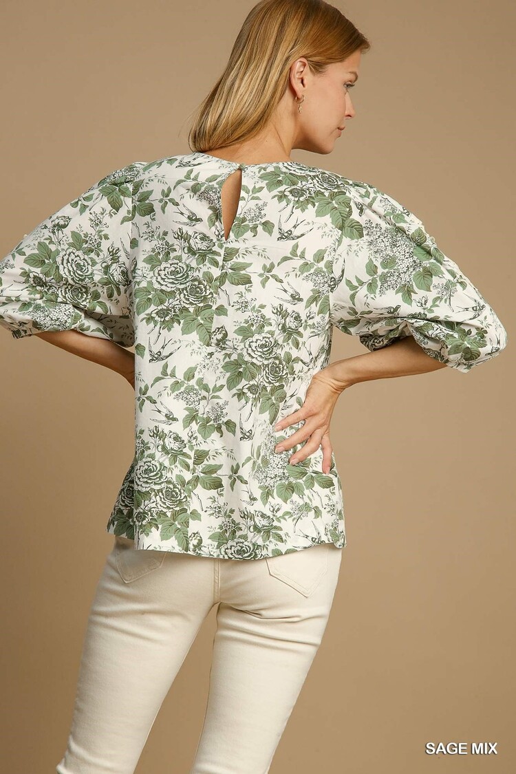 Umgee Floral Print Round Neck Top