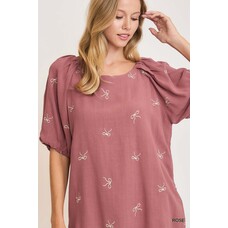 Umgee Linen Blend Ribbon Embroidered Top
