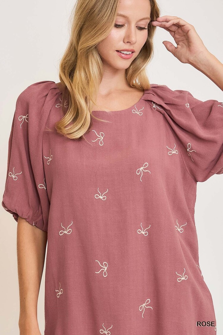 Umgee Linen Blend Ribbon Embroidered Top