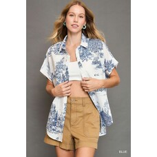 Umgee Two Tone Toile Print High Low Top