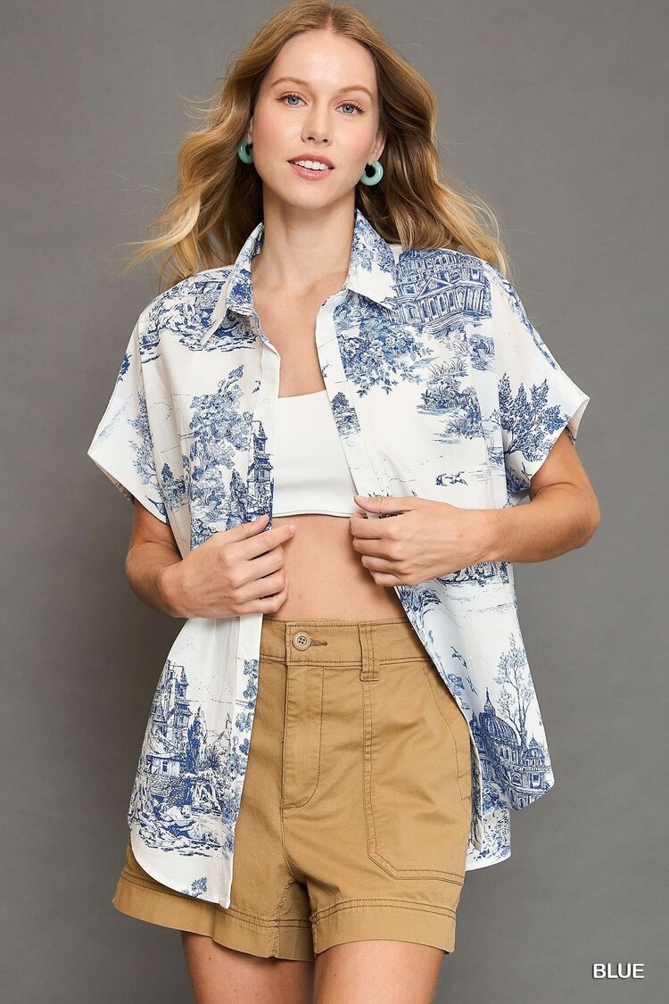 Umgee Two Tone Toile Print High Low Top