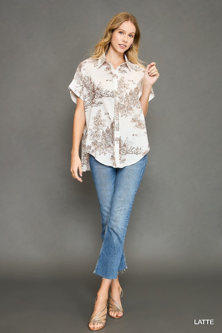 Umgee Two Tone Toile Print High Low Top