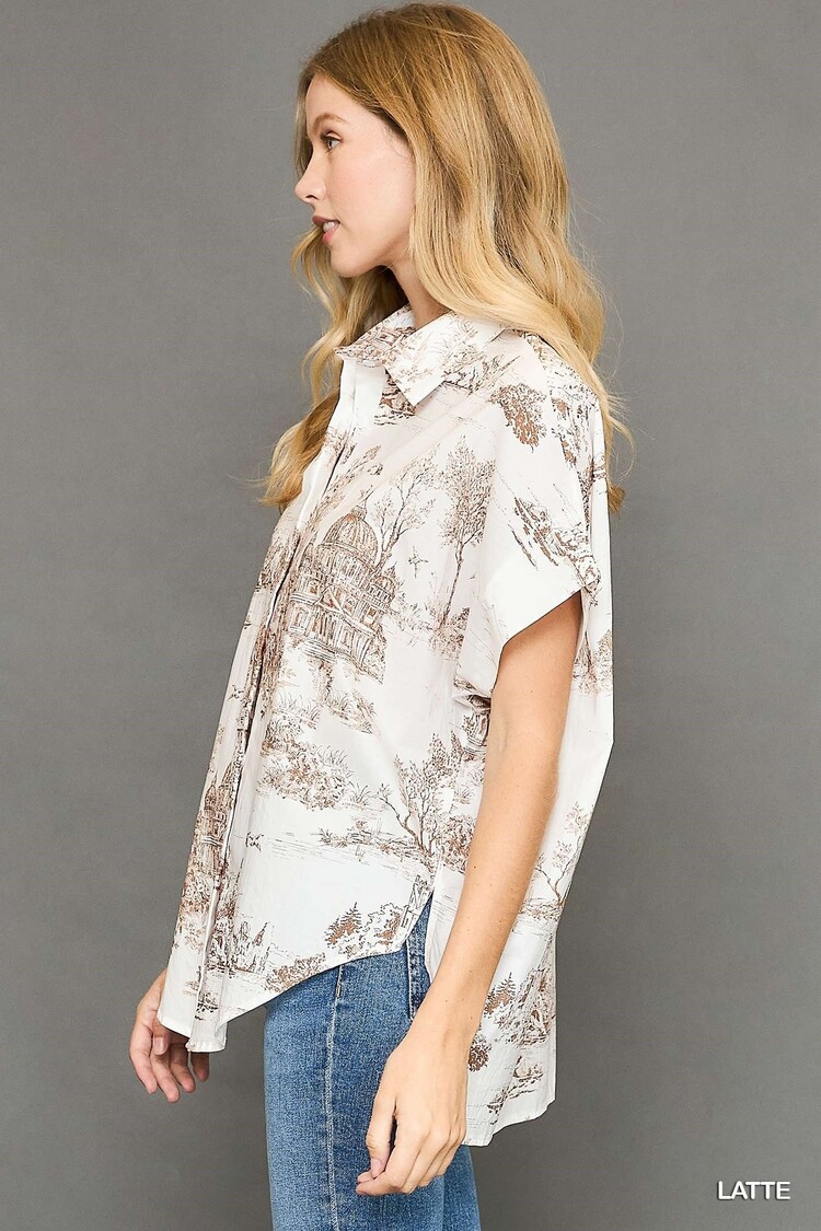 Umgee Two Tone Toile Print High Low Top