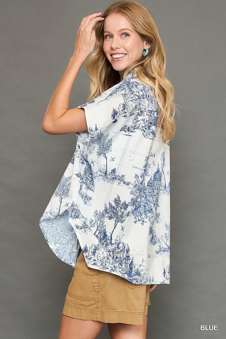 Umgee Two Tone Toile Print High Low Top