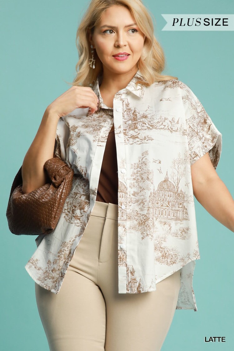 Umgee Two Tone Toile Print High Low Top