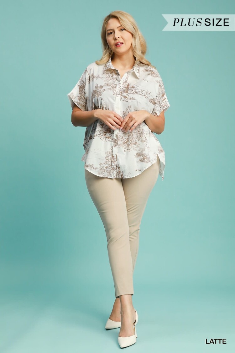 Umgee Two Tone Toile Print High Low Top