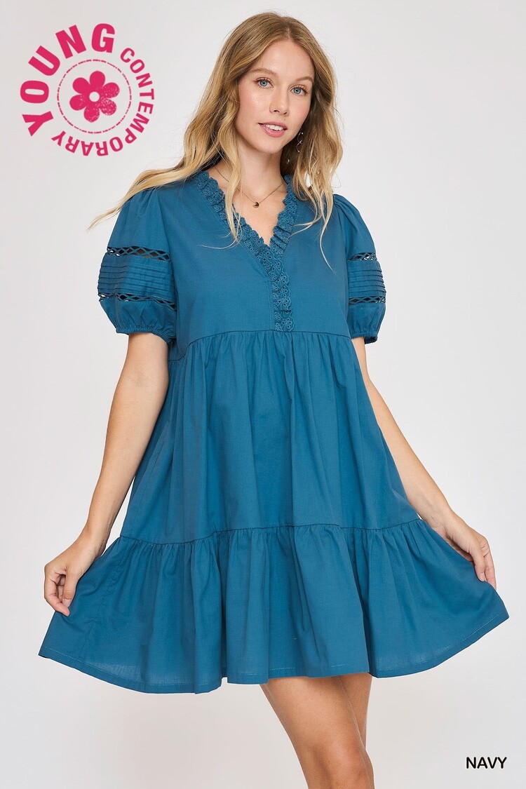 Umgee Lace Trimmed Mini Dress