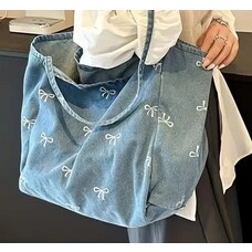 Large denim Tote with Bows