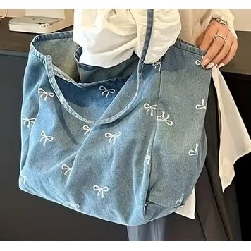 Large denim Tote with Bows