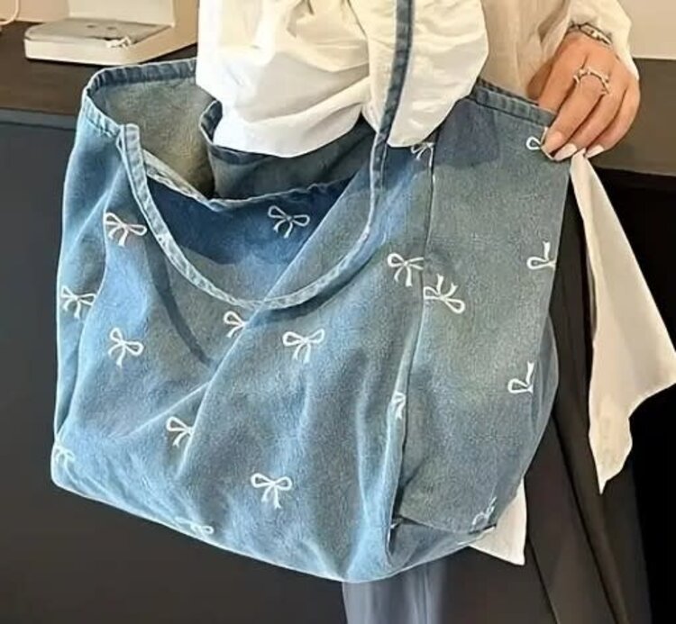 Large denim Tote with Bows
