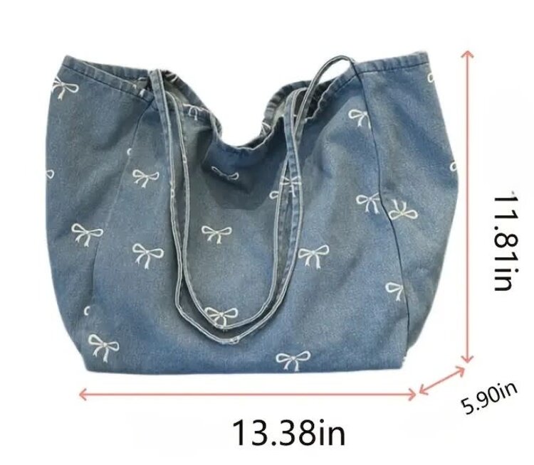 Large denim Tote with Bows