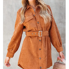 Button Front Mini Dress Sepia XL