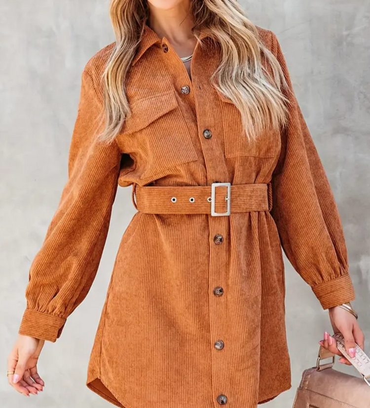 Button Front Mini Dress Sepia XL